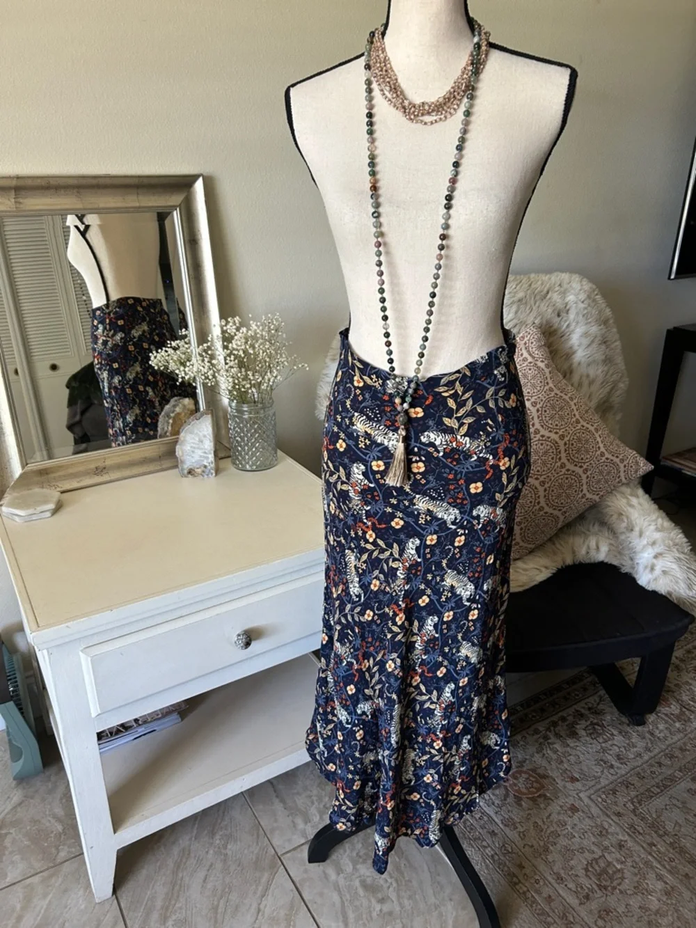 NWT urban outfitters novelty floral tiger animal printed midi flowy skirt S - Picture 1 of 11